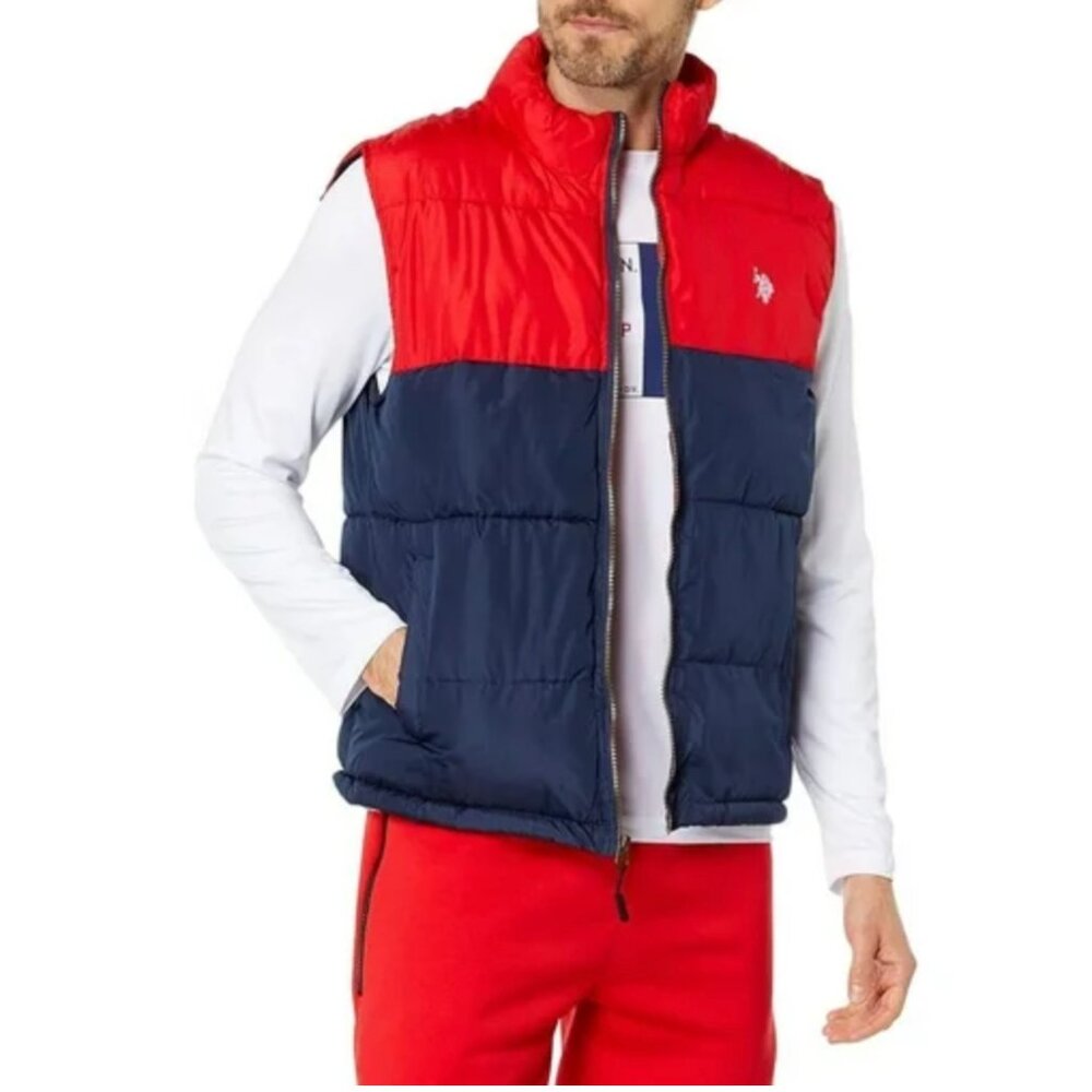 U.S. Polo Assn. Men's Colorblock Puffer Vest, Classic Navy, X-Large
